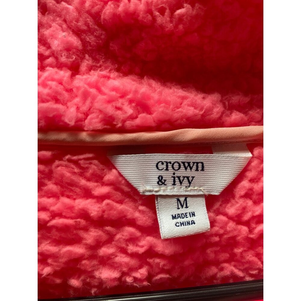Crown &‎ Ivy Womens Pink Sherpa Fleece Jacket Size Medium With Zip Pockets Cozy - Picture 2 of 6